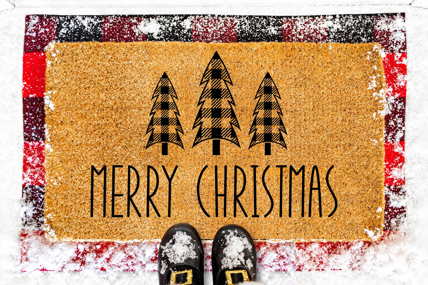 Merry Christmas with Buffalo Plaid Trees